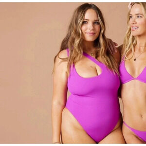 L*Space Phoebe One Piece Ribbed Women’s Bathing Suit Pink Pitaya Swim 12 XL